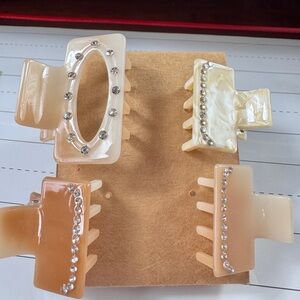 Anthro Elegant Cream and Tan Hair Clips with Rhinestones & Headband